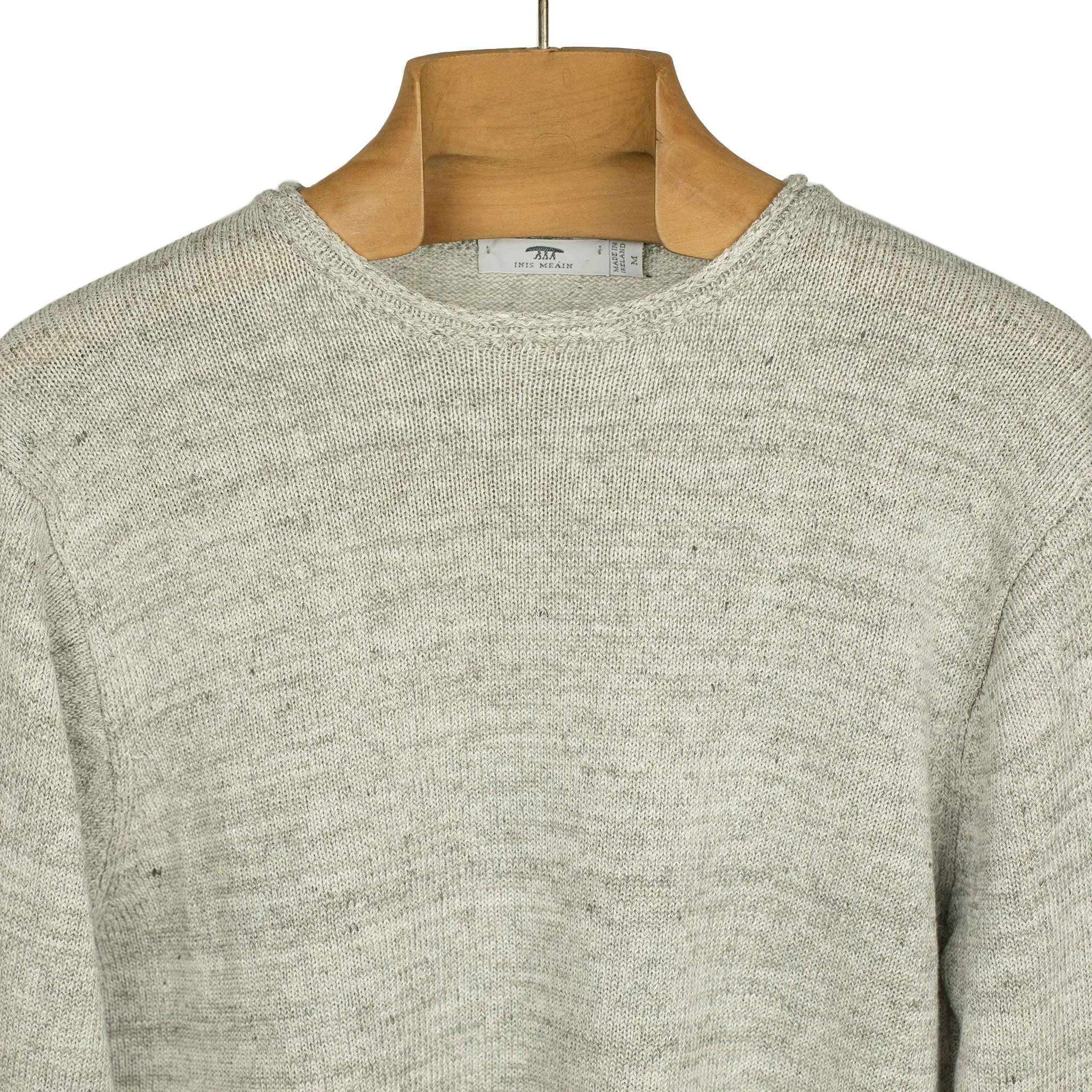 Rolled edge tunic sweater in Papyrus grey mix linen (restock)