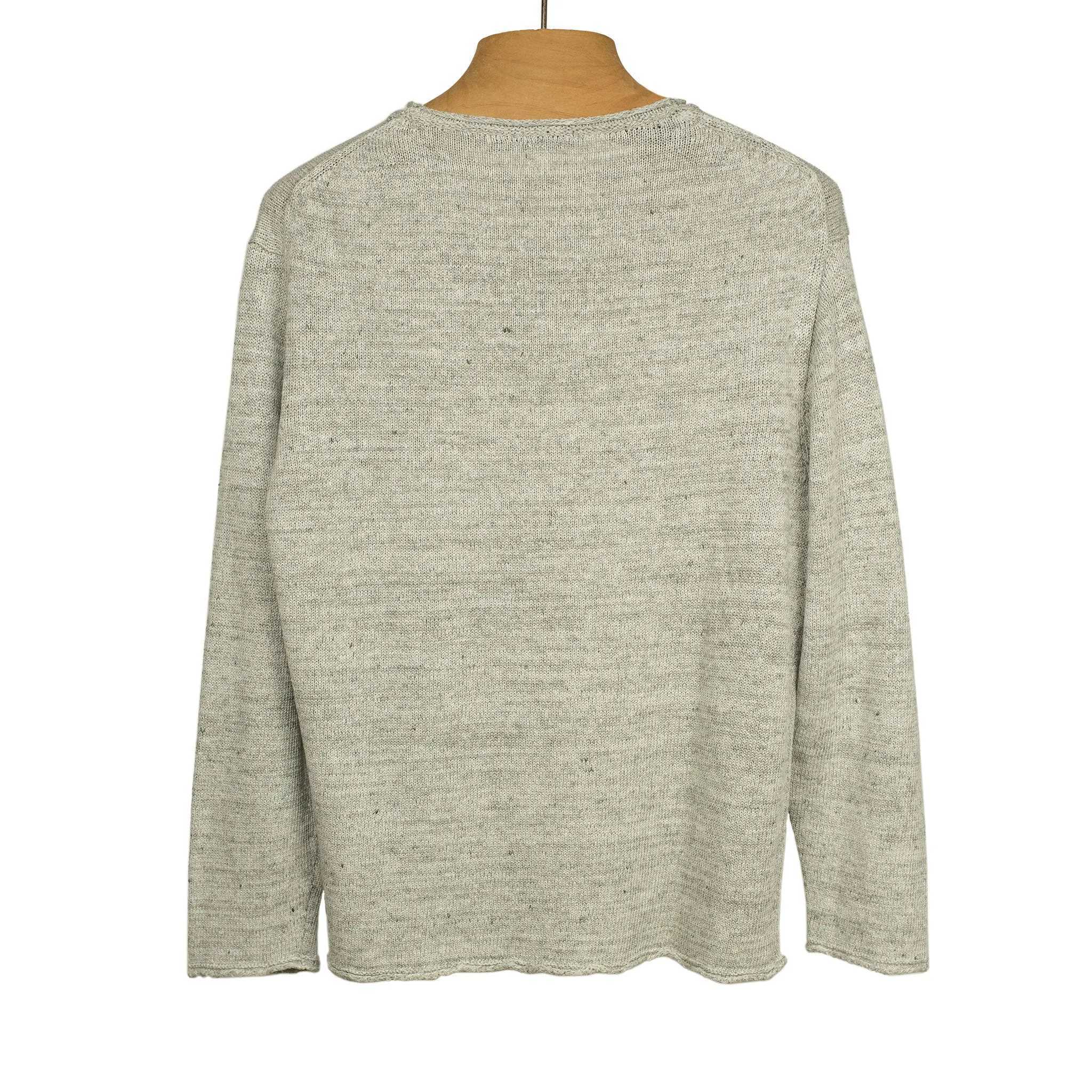 Rolled edge tunic sweater in Papyrus grey mix linen (restock)