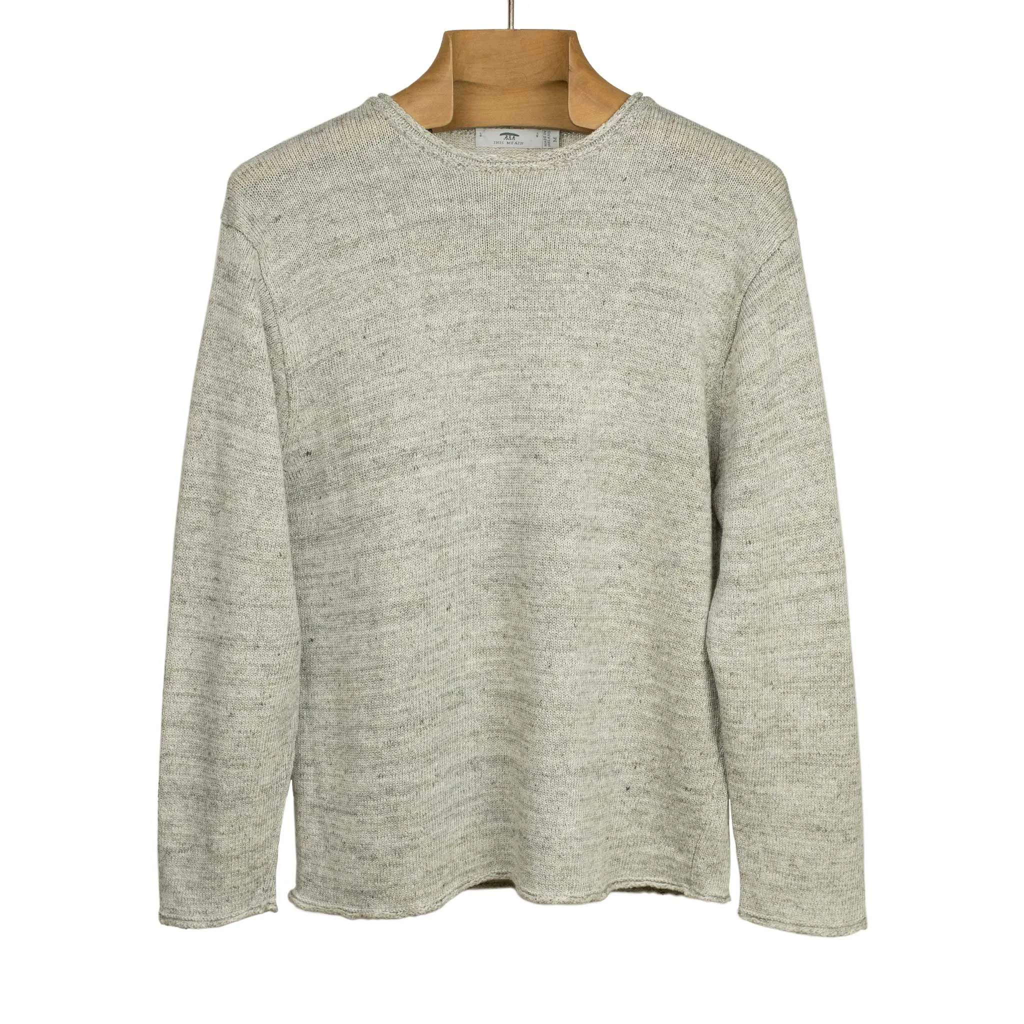 Rolled edge tunic sweater in Papyrus grey mix linen (restock)