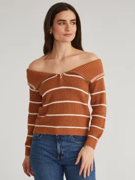 Sierra: 100% Cotton Stripe Off Shoulder Pullover