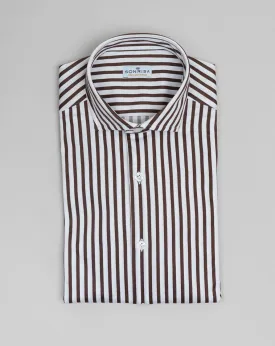 Sonrisa Striped Cotton Jersey Shirt / White & Brown