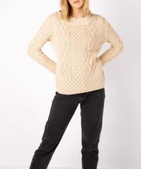 Spindle Aran Cable Neck Sweater Oatmeal Marl