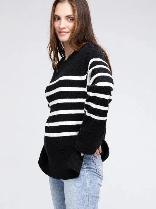 Stripes Done Right Oversized Ribbed Hem Striped Sweater