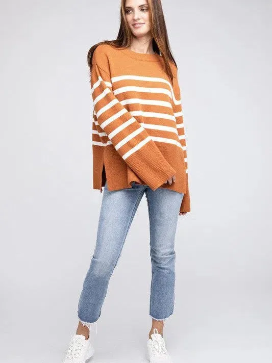 Stripes Done Right Oversized Ribbed Hem Striped Sweater