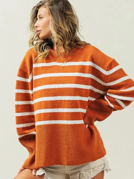 Stripes Done Right Oversized Ribbed Hem Striped Sweater