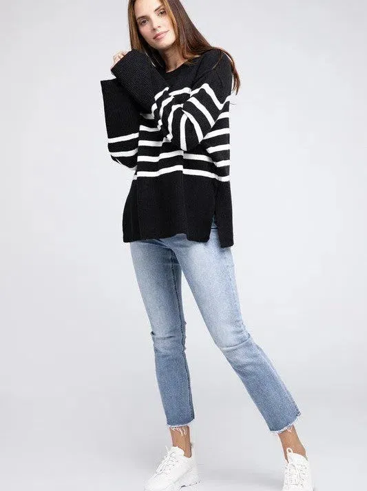 Stripes Done Right Oversized Ribbed Hem Striped Sweater