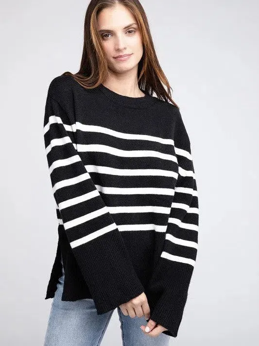 Stripes Done Right Oversized Ribbed Hem Striped Sweater