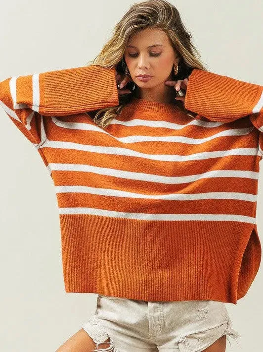 Stripes Done Right Oversized Ribbed Hem Striped Sweater