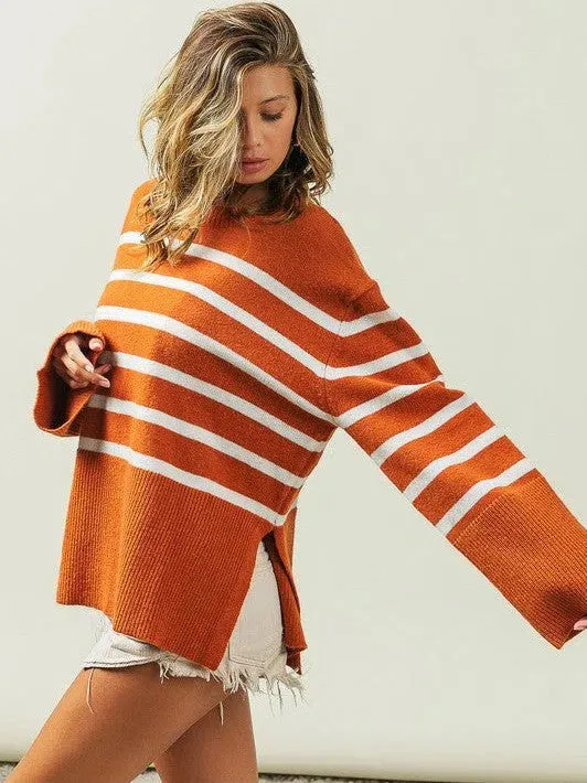 Stripes Done Right Oversized Ribbed Hem Striped Sweater