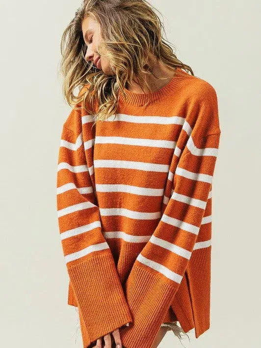 Stripes Done Right Oversized Ribbed Hem Striped Sweater