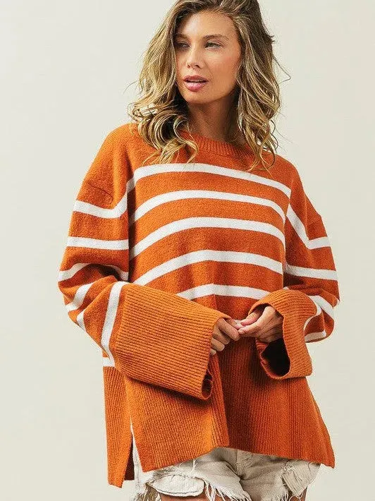 Stripes Done Right Oversized Ribbed Hem Striped Sweater