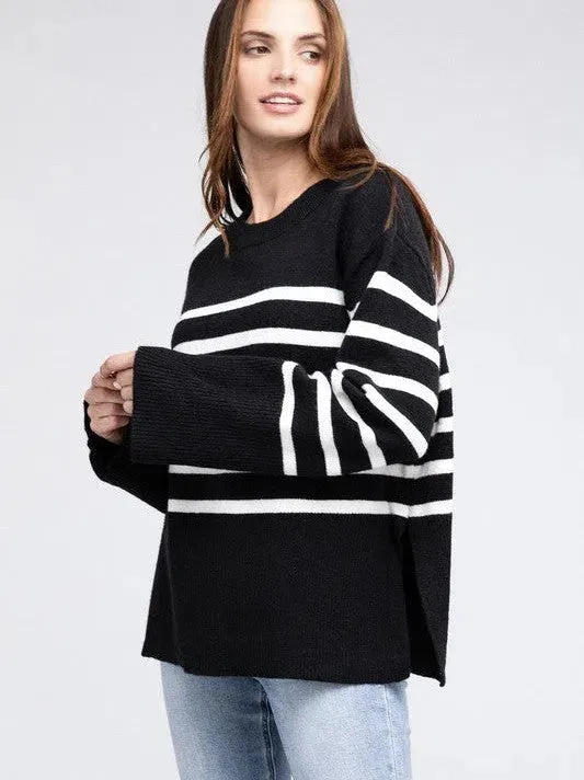 Stripes Done Right Oversized Ribbed Hem Striped Sweater