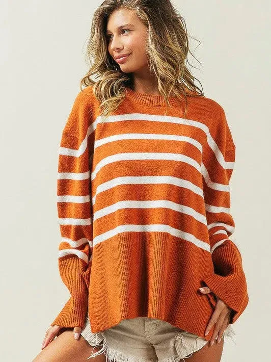 Stripes Done Right Oversized Ribbed Hem Striped Sweater