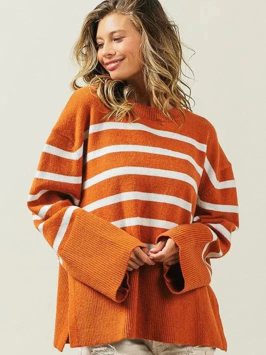 Stripes Done Right Oversized Ribbed Hem Striped Sweater