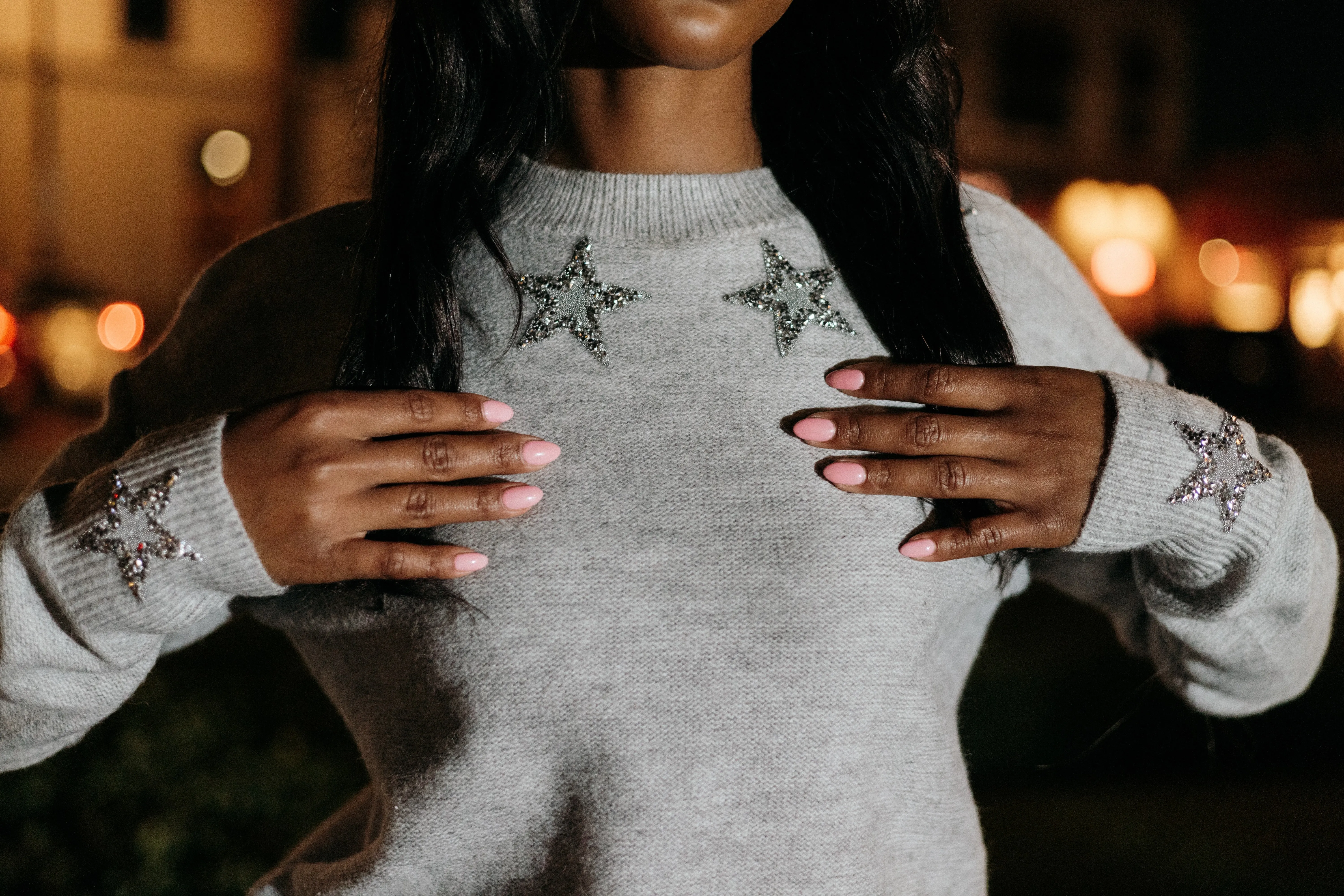 Sweater, Crewneck Gray, Silver Stars