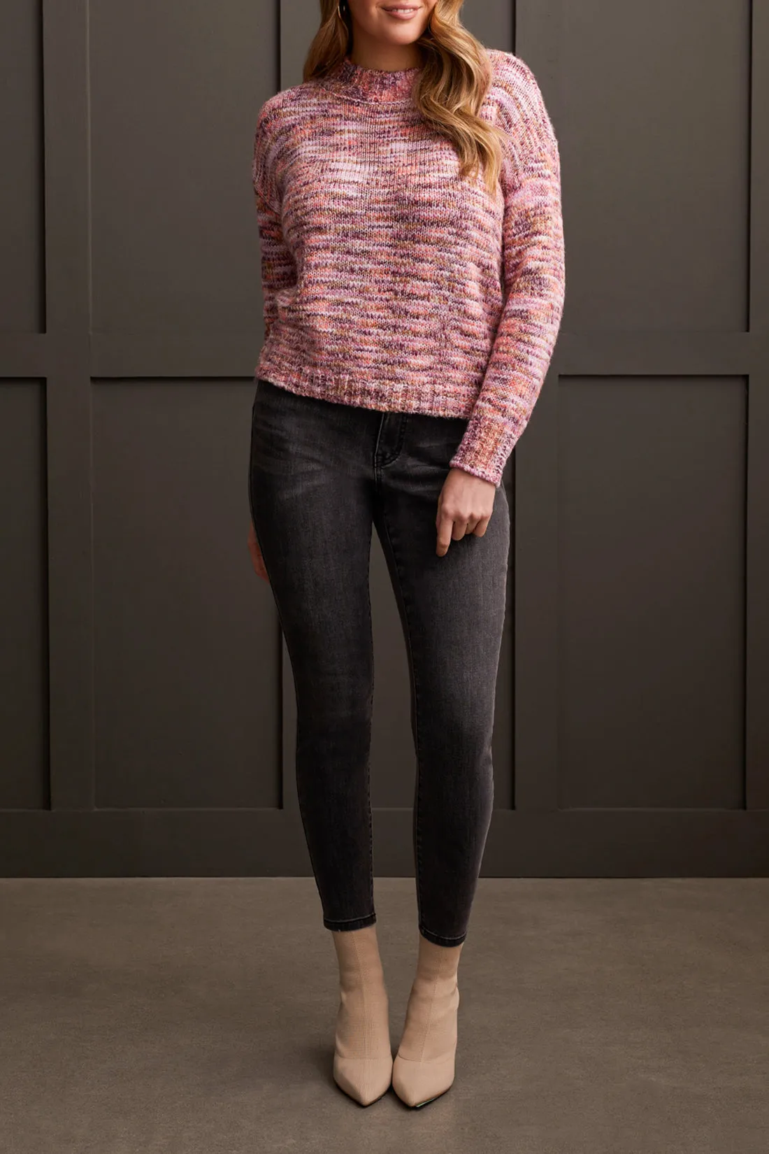 TRIBAL Long Sleeve Mock Neck Sweater - Pink Speckle