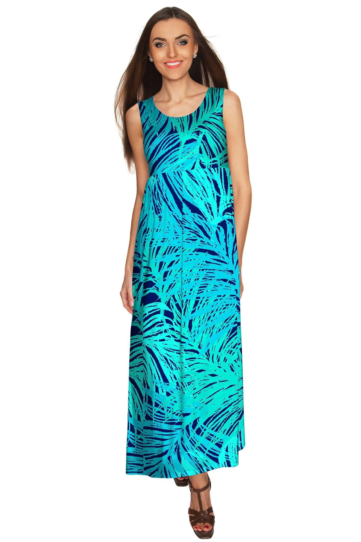 Tropical Dream Bella Palm Leaf Print Beach Summer Maxi Dress - Women