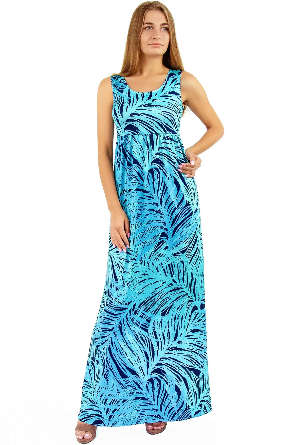 Tropical Dream Bella Palm Leaf Print Beach Summer Maxi Dress - Women