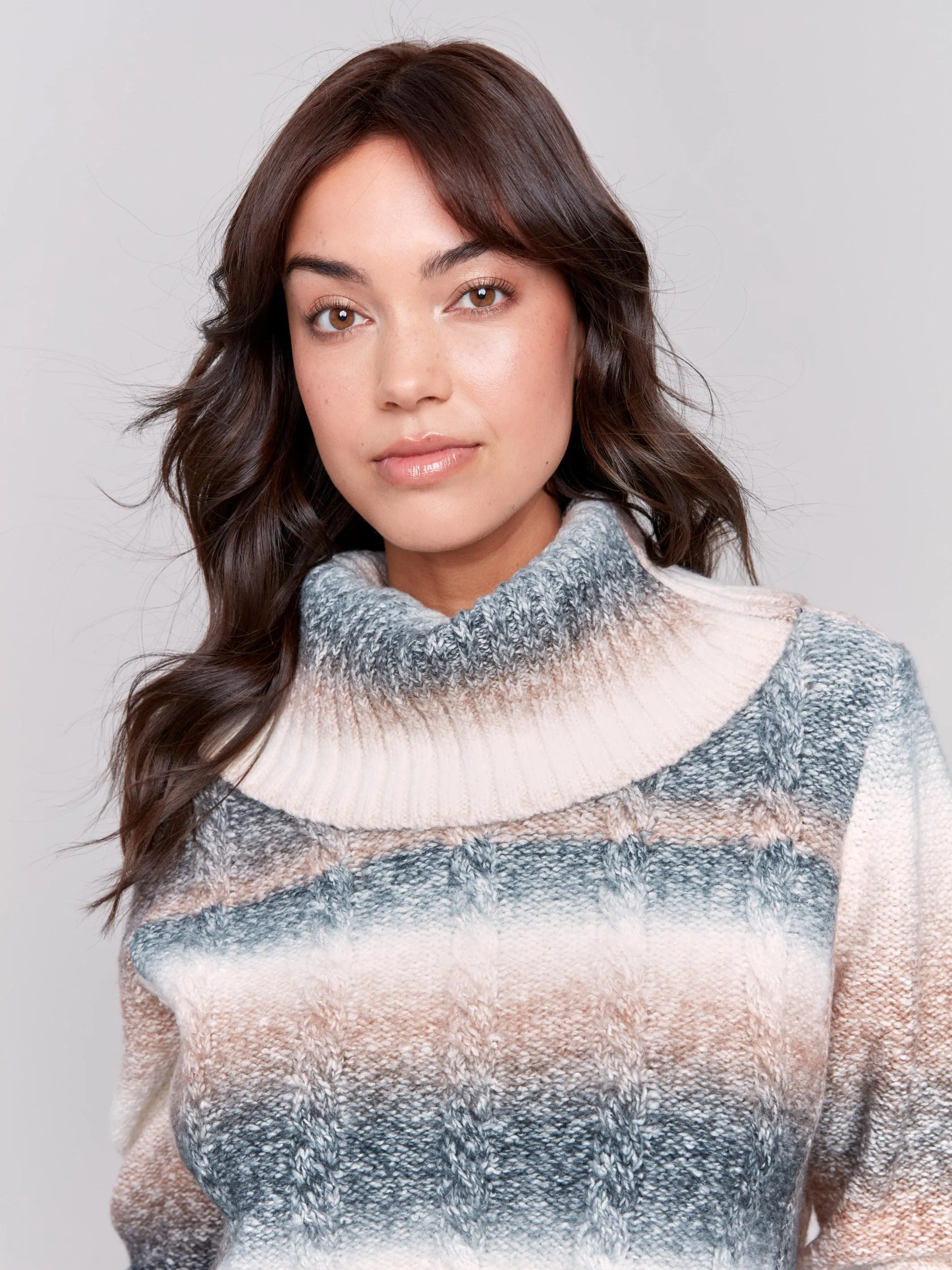 Two-Toned Cowl Neck Sweater - Woodrose